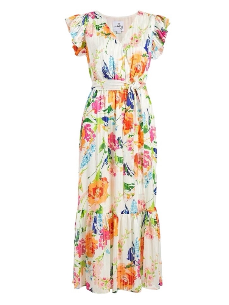 Sam Edelman Women’s V-Neck Flutter Sleeve Floral Wrap Midi Dress Nwt